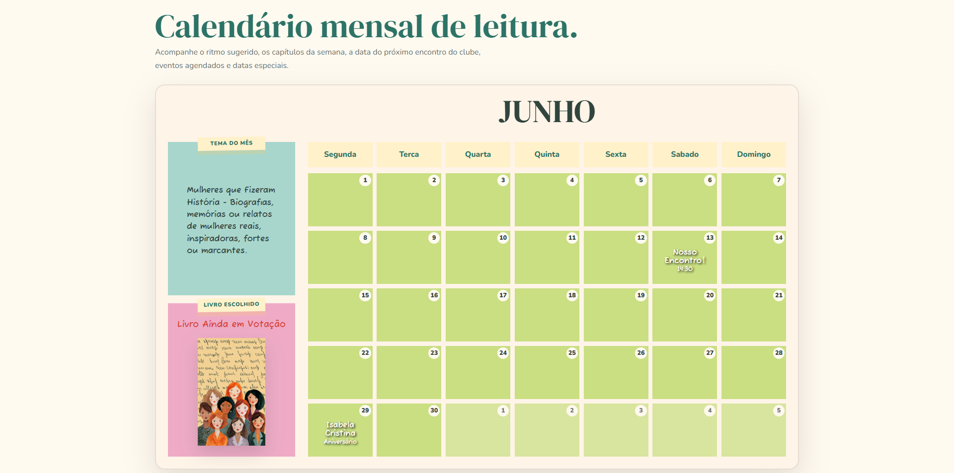 Tela de calendário do projeto