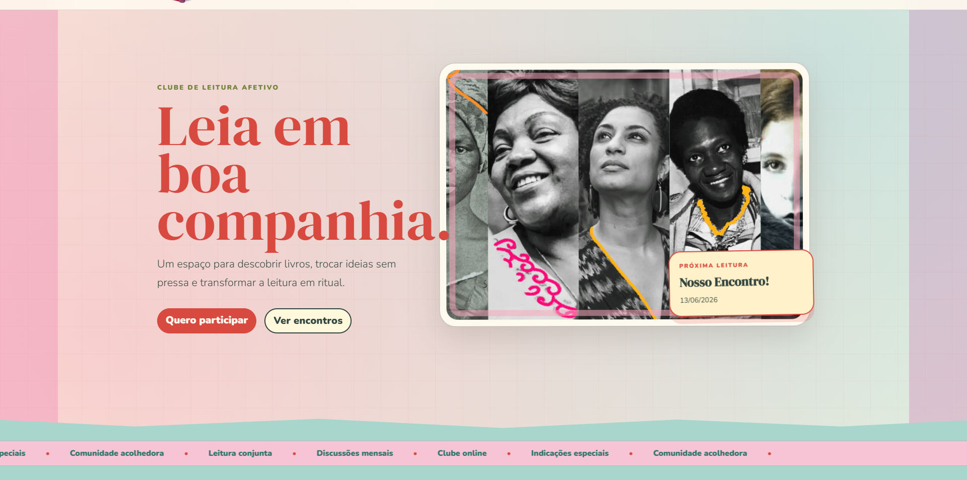 Captura da abertura do site Leitoras Entre Linhas